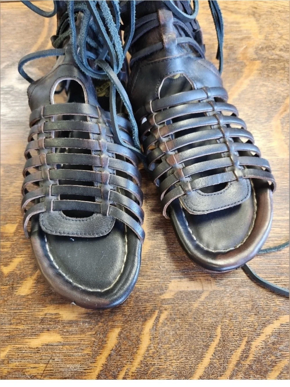 freebird Dark Brown Leather Lace-Up Gladiator Sandals